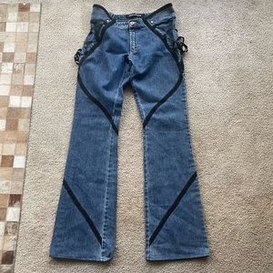 Versace Jeans Couture Y2K Low Rise Boho Bell Bottom Lace Up Jeans